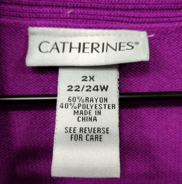 Catherines Open Front Waterfall Hem Cardigan Women's 2X Purple Boho Retro Casual - Picture 7 of 7